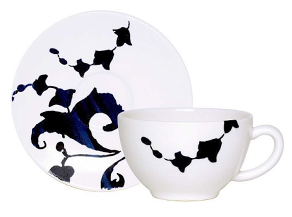 Indigo Flat Cup & Saucer Set by Faiencerie De Gien-1