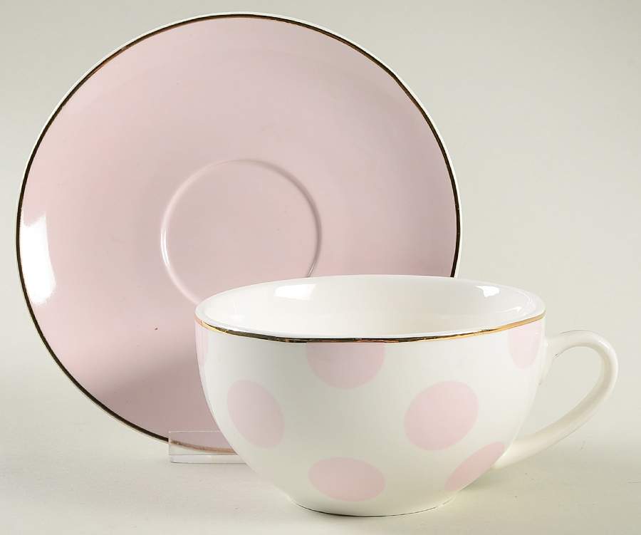 Polka Dots Pink Flat Cup & Saucer Set by Grace's Teaware-1