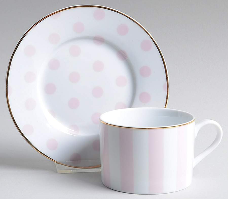 Polka Dots Pink Flat Cup & Saucer Set by Grace's Teaware-1
