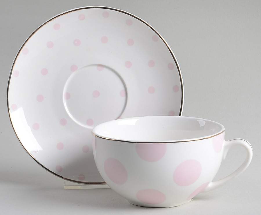 Polka Dots Pink Flat Cup & Saucer Set by Grace's Teaware-1