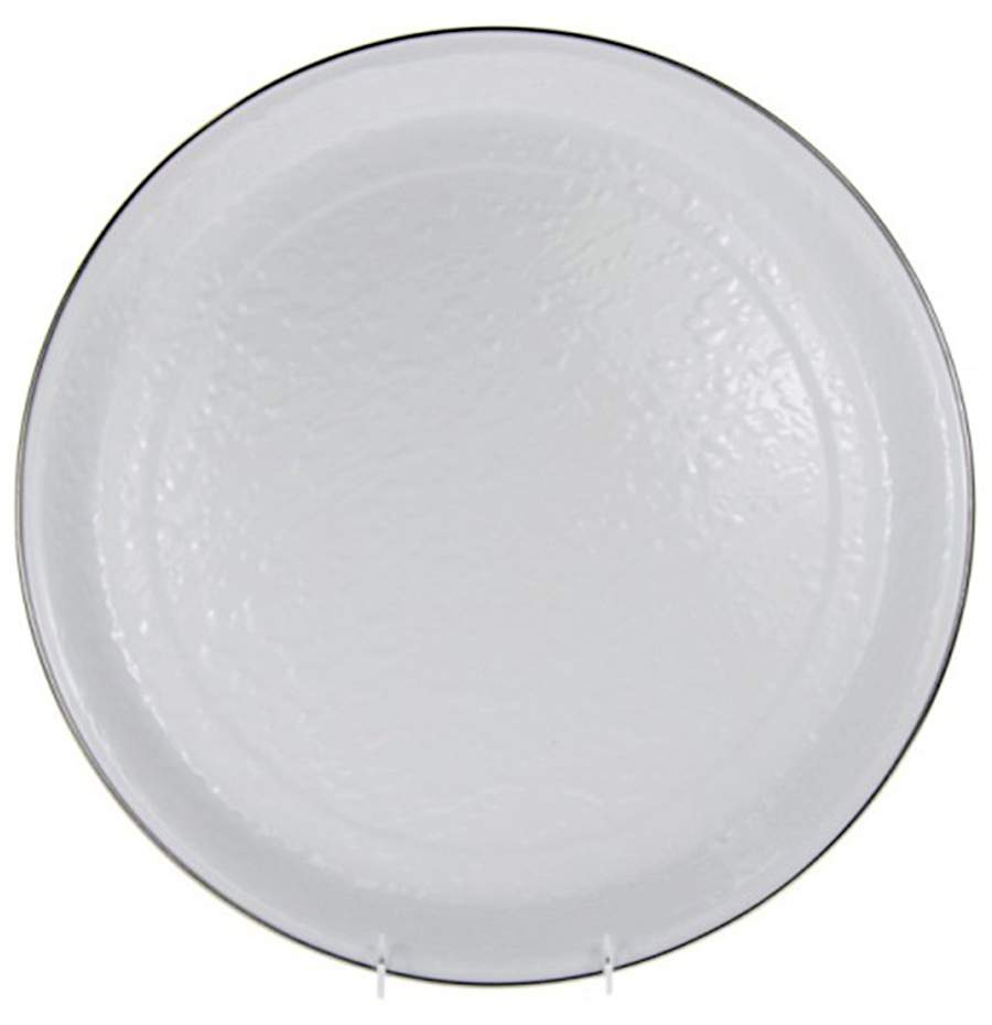 White on White Enamelware 15" Round Tray by Golden Rabbit Enamelware-1