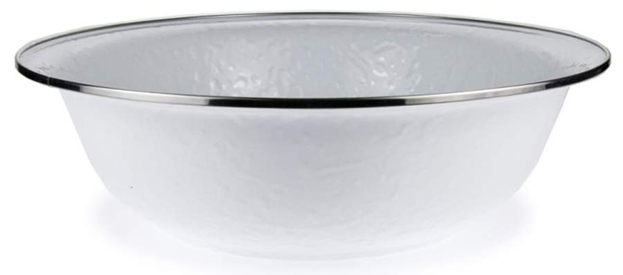 White on White Enamelware 13" Round Serving Bowl by Golden Rabbit Enamelware-1