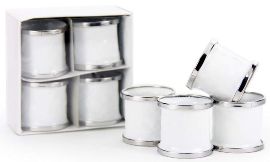 White on White Enamelware Napkin Ring - Set of 4 by Golden Rabbit Enamelware-1