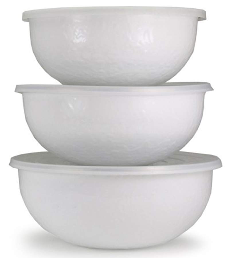 White on White Enamelware (3 Piece) Nesting Bowl Set (5", 6", 7") by Golden Rabbit Enamelware-1