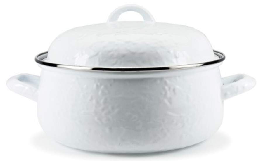 White on White Enamelware 4 Qt Dutch Oven by Golden Rabbit Enamelware-1