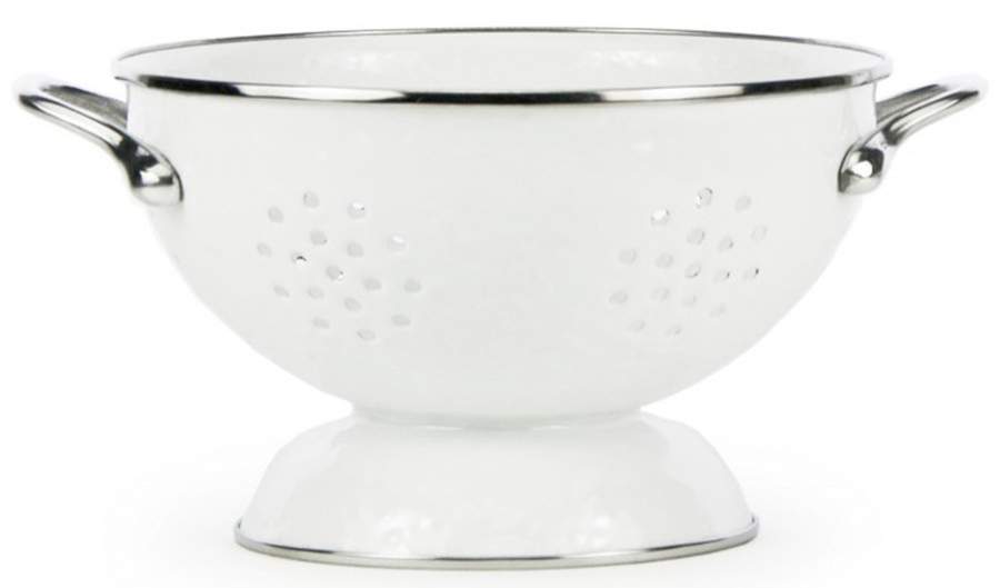 White on White Enamelware 2 Quart Colander by Golden Rabbit Enamelware-1