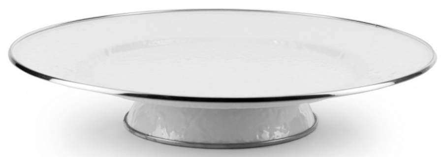 White on White Enamelware 12" Diameter Pedestal Cake Stand by Golden Rabbit Enamelware-1