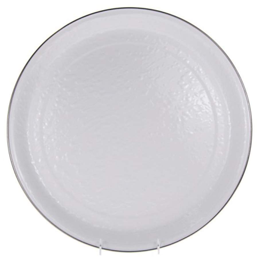 White on White Enamelware 20" Round Tray by Golden Rabbit Enamelware-1