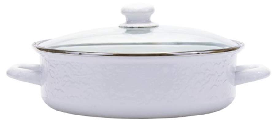 White on White Enamelware 10" Saute' Pan & Lid by Golden Rabbit Enamelware-1