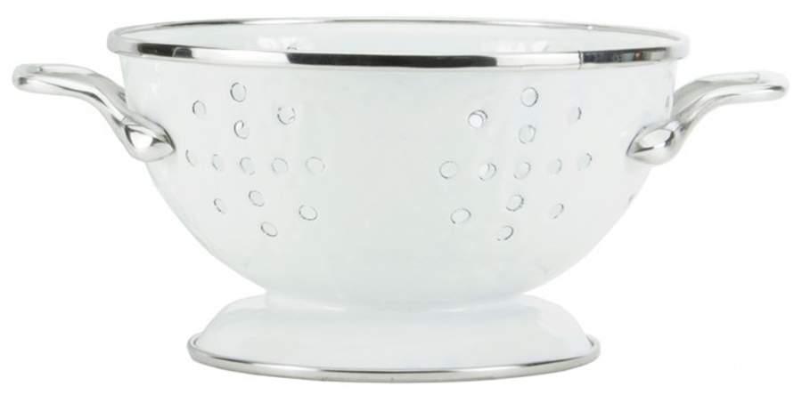 White on White Enamelware 1 Quart Colander by Golden Rabbit Enamelware-1