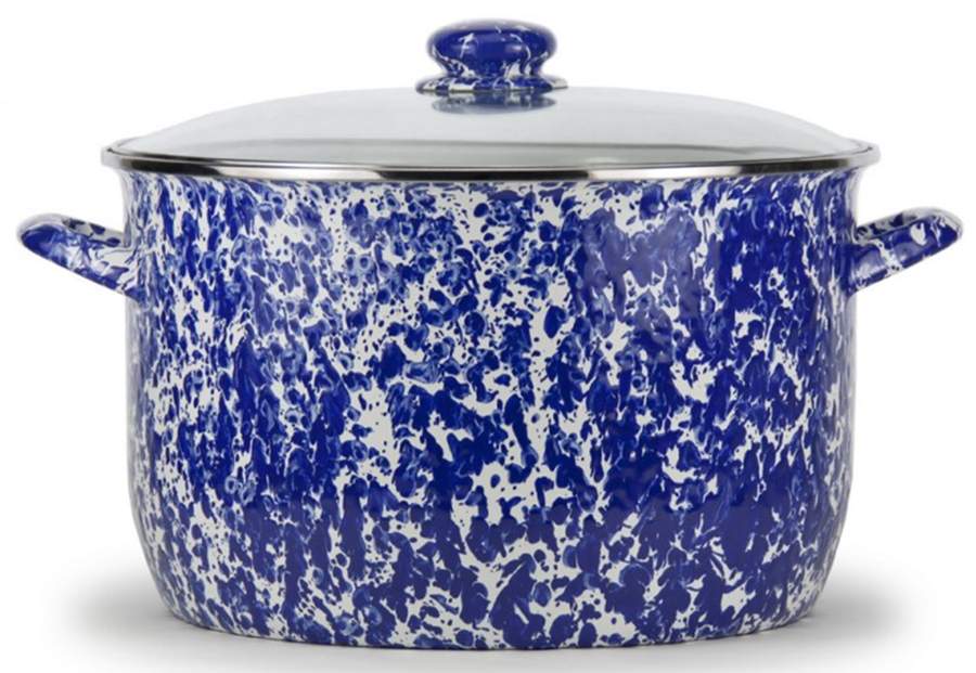 Cobalt Swirl Enamelware 18 Qt Stockpot & Glass Lid by Golden Rabbit Enamelware-1