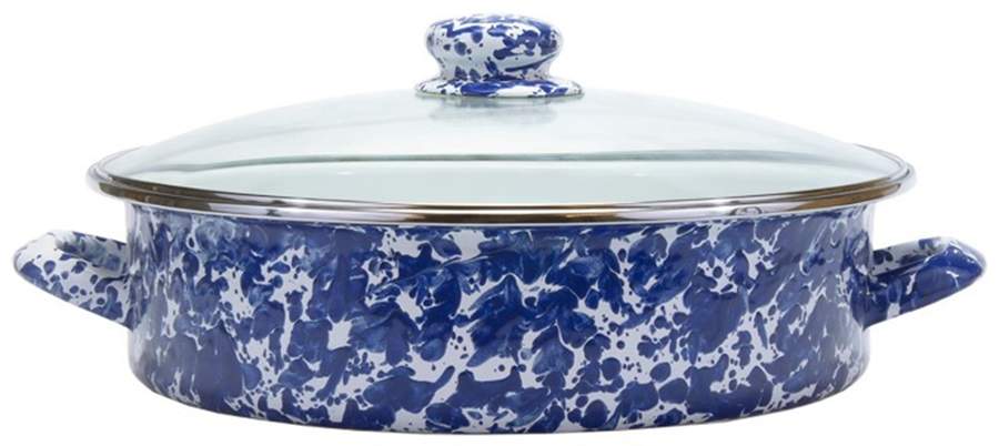 Cobalt Swirl Enamelware 13" Saute' Pan & Lid by Golden Rabbit Enamelware-1