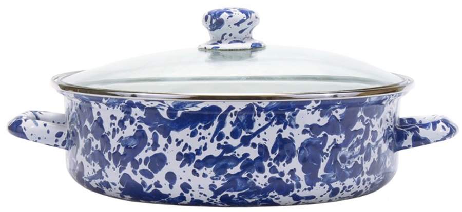 Cobalt Swirl Enamelware 10" Saute' Pan & Lid by Golden Rabbit Enamelware-1