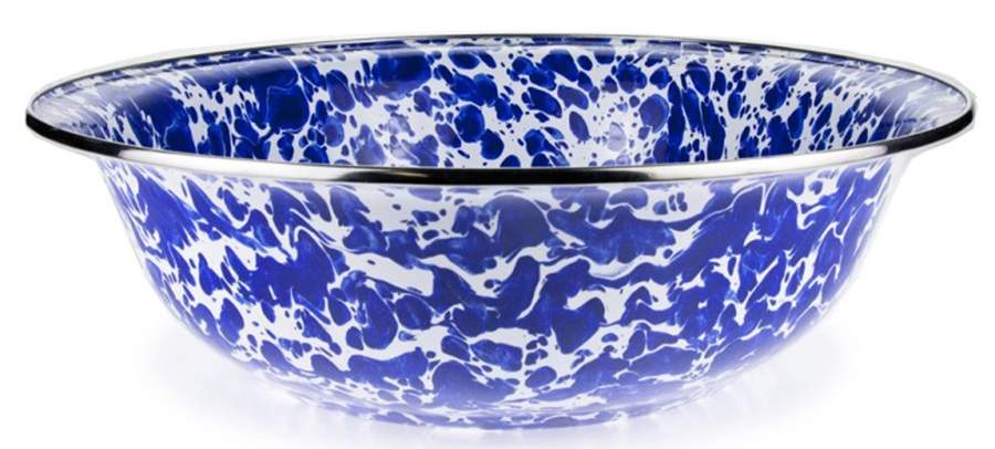 Cobalt Swirl Enamelware 13" Round Serving Bowl by Golden Rabbit Enamelware-1