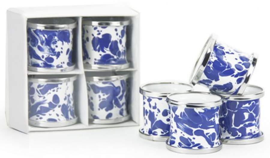 Cobalt Swirl Enamelware Napkin Ring - Set of 4 by Golden Rabbit Enamelware-1