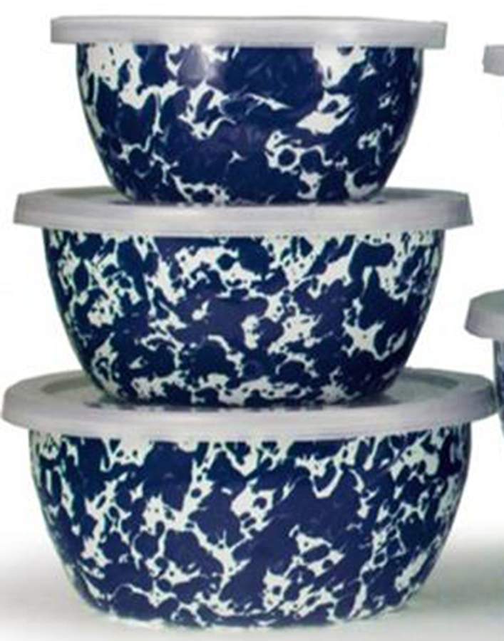 Cobalt Swirl Enamelware (3 Piece) Nesting Bowl Set (5", 6", 7") by Golden Rabbit Enamelware-1