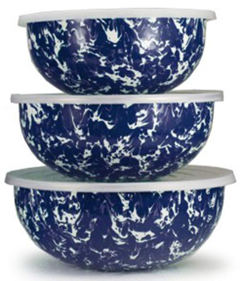 Cobalt Swirl Enamelware Mixing Bowl Set (MB10, MB9, MB8) by Golden Rabbit Enamelware-1