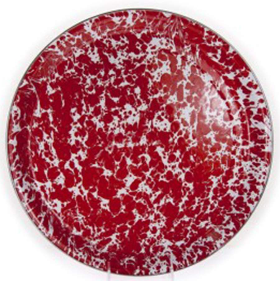 Red Swirl Enamelware 15" Round Tray by Golden Rabbit Enamelware-1