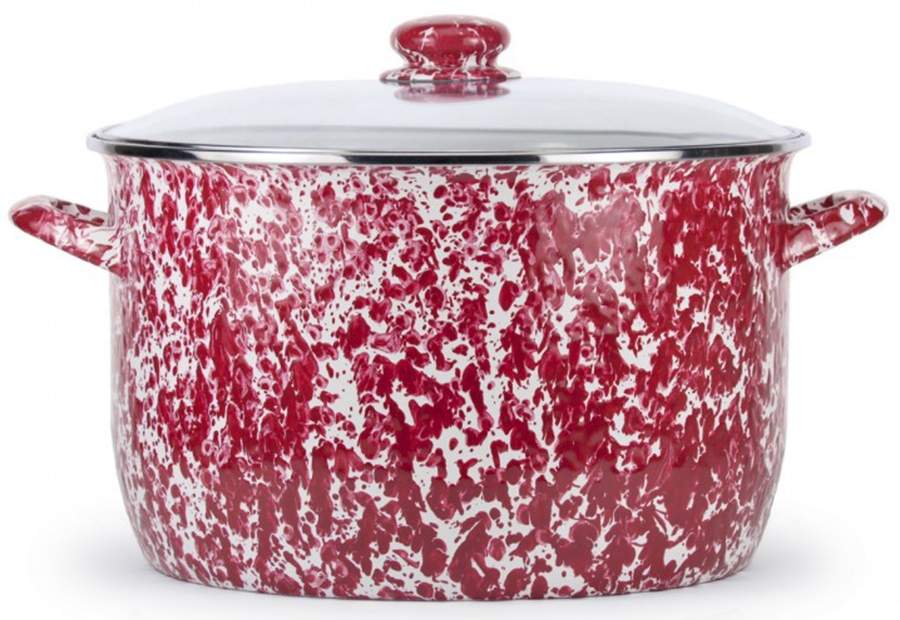 Red Swirl Enamelware 18 Qt Stockpot & Glass Lid by Golden Rabbit Enamelware-1