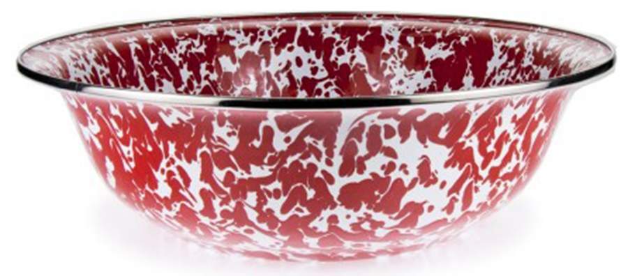 Red Swirl Enamelware 13" Round Serving Bowl by Golden Rabbit Enamelware-1