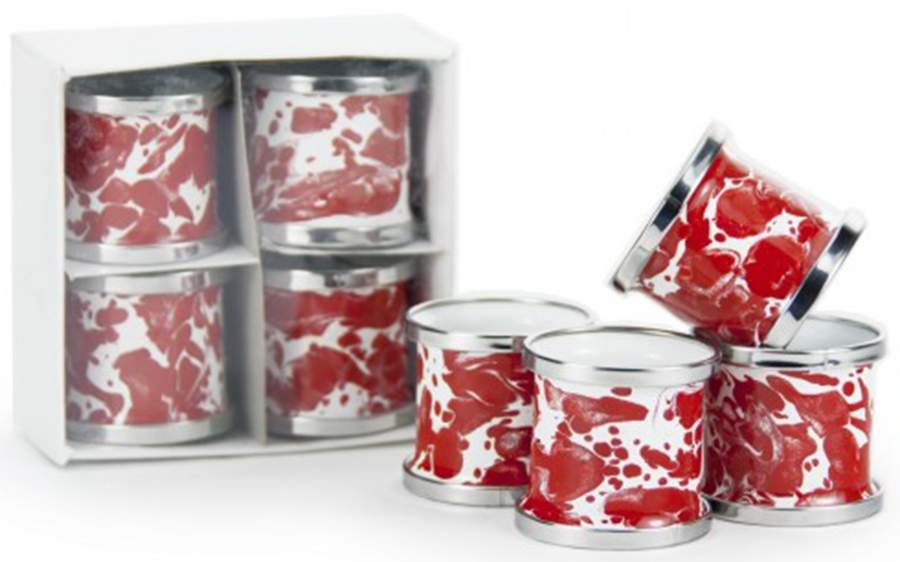 Red Swirl Enamelware Napkin Ring - Set of 4 by Golden Rabbit Enamelware-1