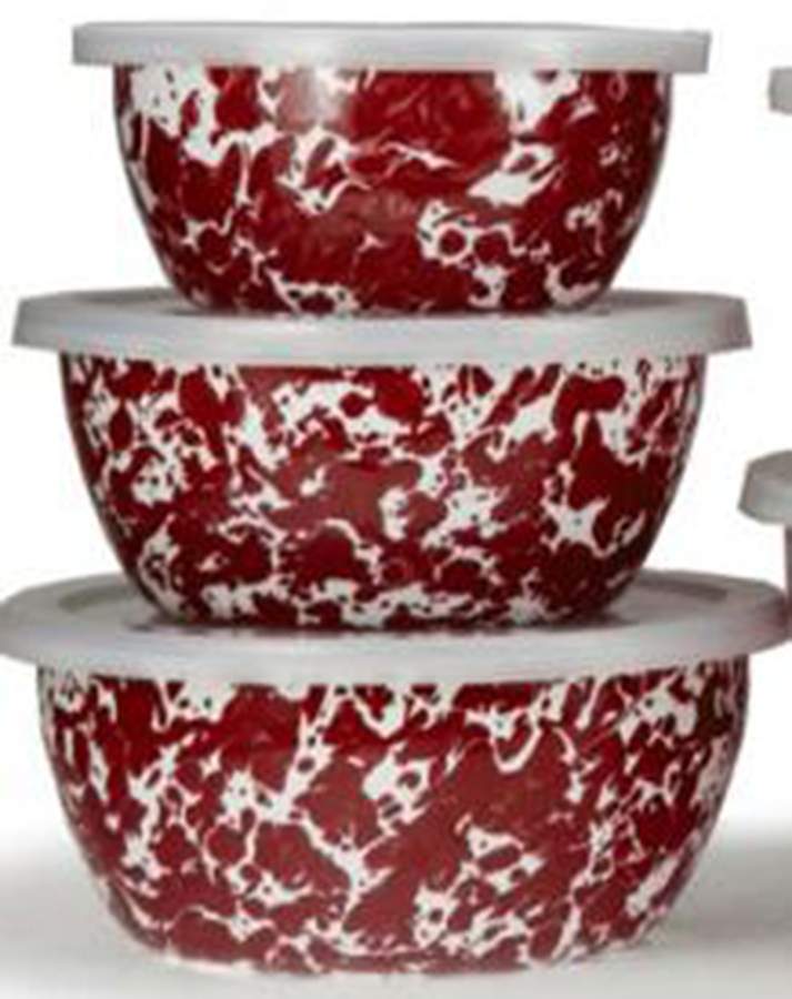 Red Swirl Enamelware (3 Piece) Nesting Bowl Set (5", 6", 7") by Golden Rabbit Enamelware-1