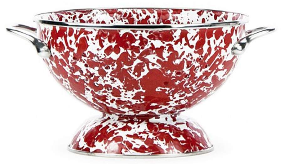 Red Swirl Enamelware 2 Quart Colander by Golden Rabbit Enamelware-1