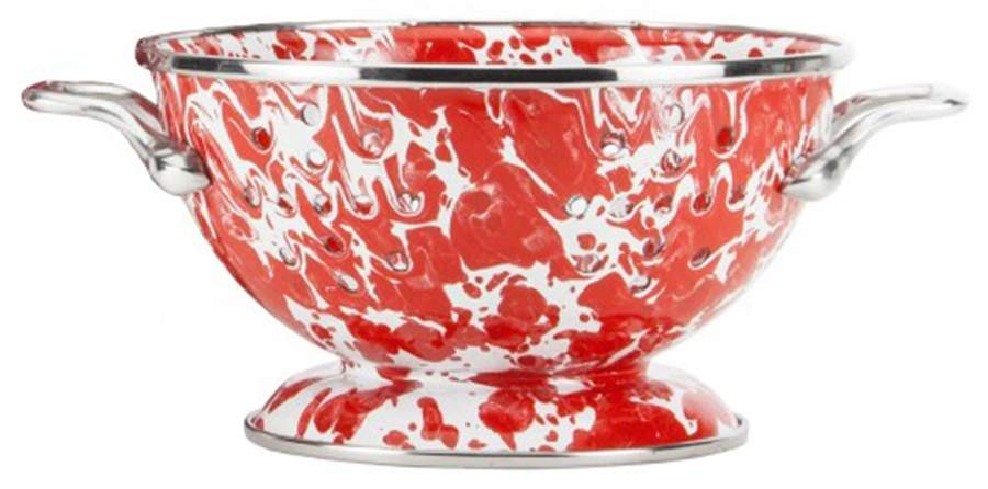 Red Swirl Enamelware 1 Quart Colander by Golden Rabbit Enamelware-1