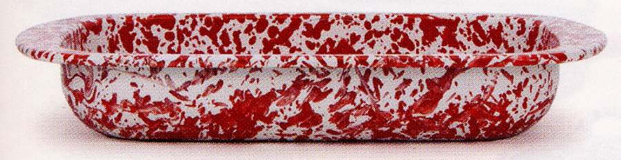 Red Swirl Enamelware 12" Rectangular Baker by Golden Rabbit Enamelware-1