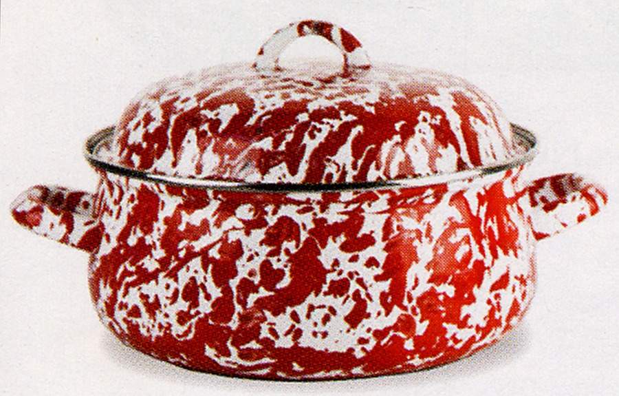 Red Swirl Enamelware 4 Qt Dutch Oven by Golden Rabbit Enamelware-1