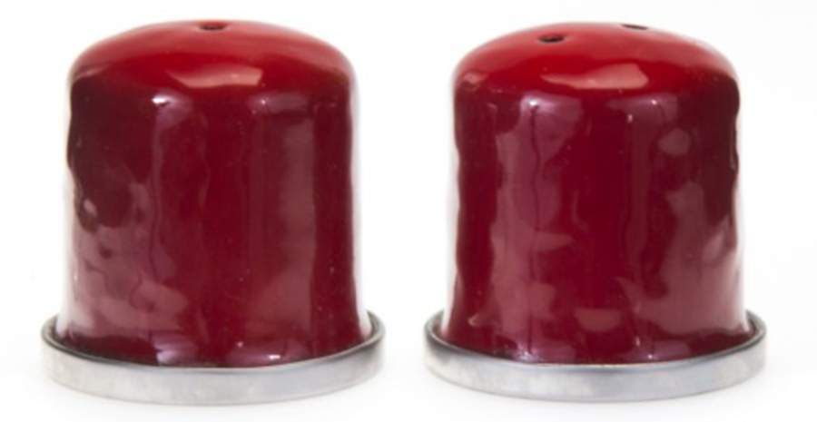 Red on Red Enamelware Salt & Pepper Set by Golden Rabbit Enamelware-1