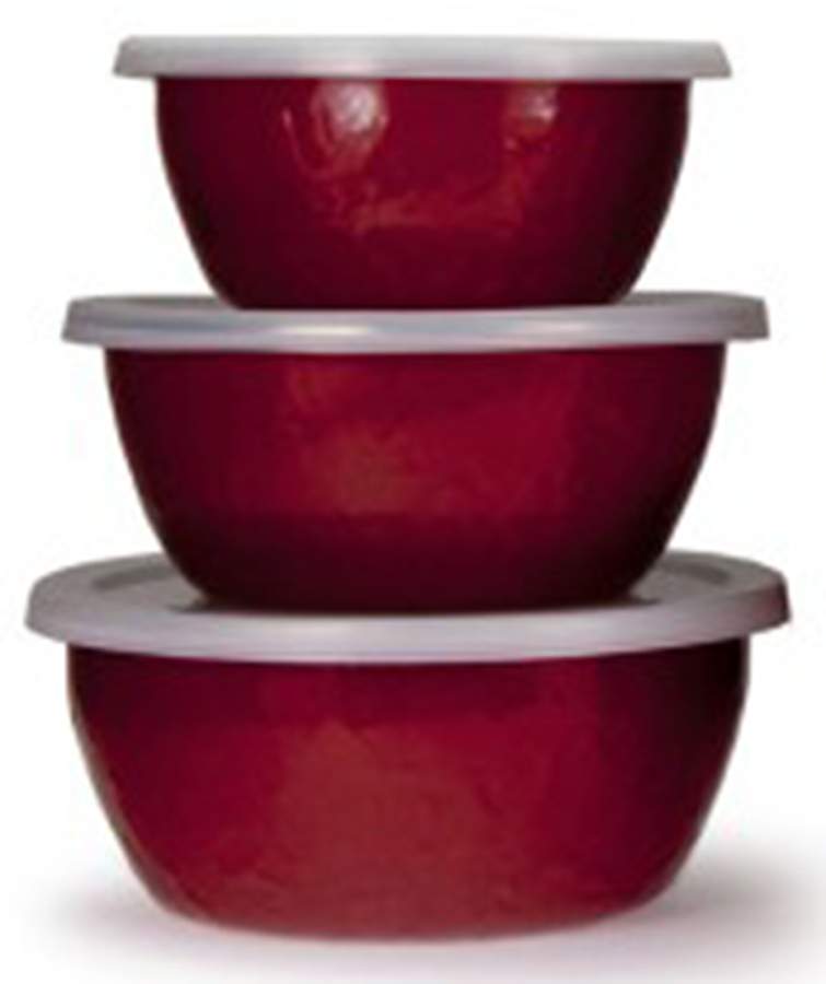 Red on Red Enamelware (3 Piece) Nesting Bowl Set (5", 6", 7") by Golden Rabbit Enamelware-1