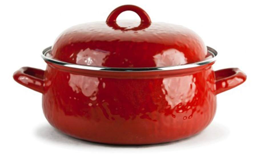 Red on Red Enamelware 4 Qt Dutch Oven by Golden Rabbit Enamelware-1