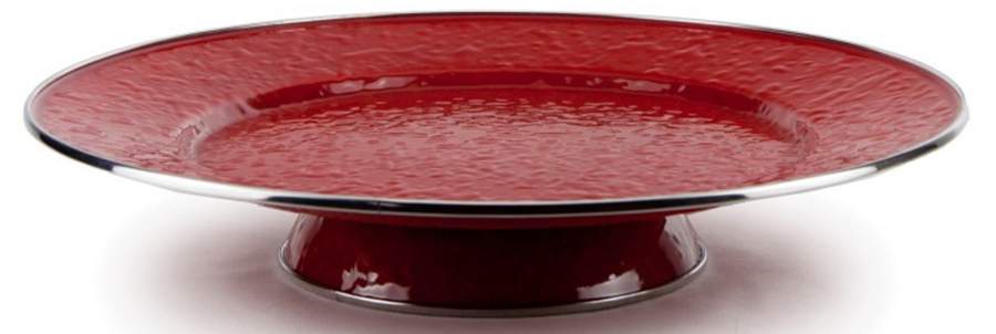 Red on Red Enamelware 12" Diameter Pedestal Cake Stand by Golden Rabbit Enamelware-1