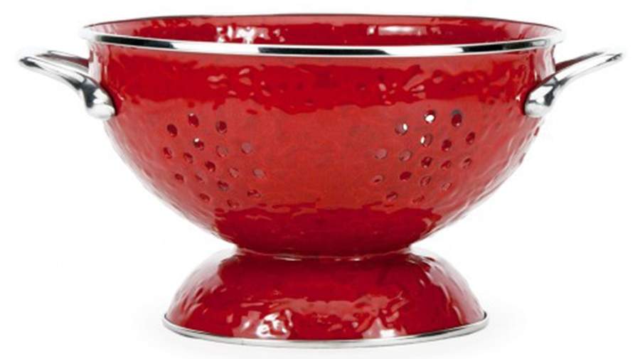 Red on Red Enamelware 2 Quart Colander by Golden Rabbit Enamelware-1