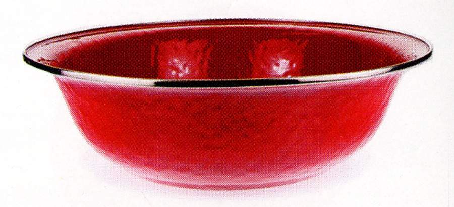 Red on Red Enamelware 13" Round Serving Bowl by Golden Rabbit Enamelware-1