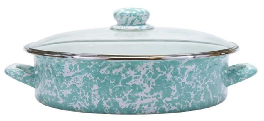 Sea Glass Enamelware 13" Saute' Pan & Lid by Golden Rabbit Enamelware-1
