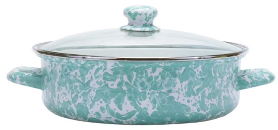 Sea Glass Enamelware 10" Saute' Pan & Lid by Golden Rabbit Enamelware-1