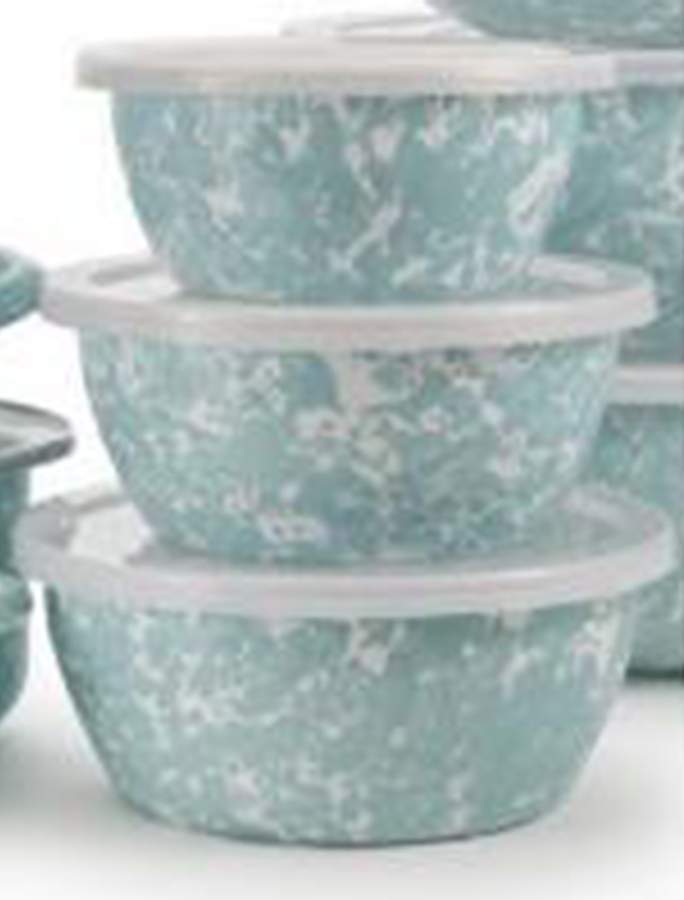 Sea Glass Enamelware (3 Piece) Nesting Bowl Set (5", 6", 7") by Golden Rabbit Enamelware-1