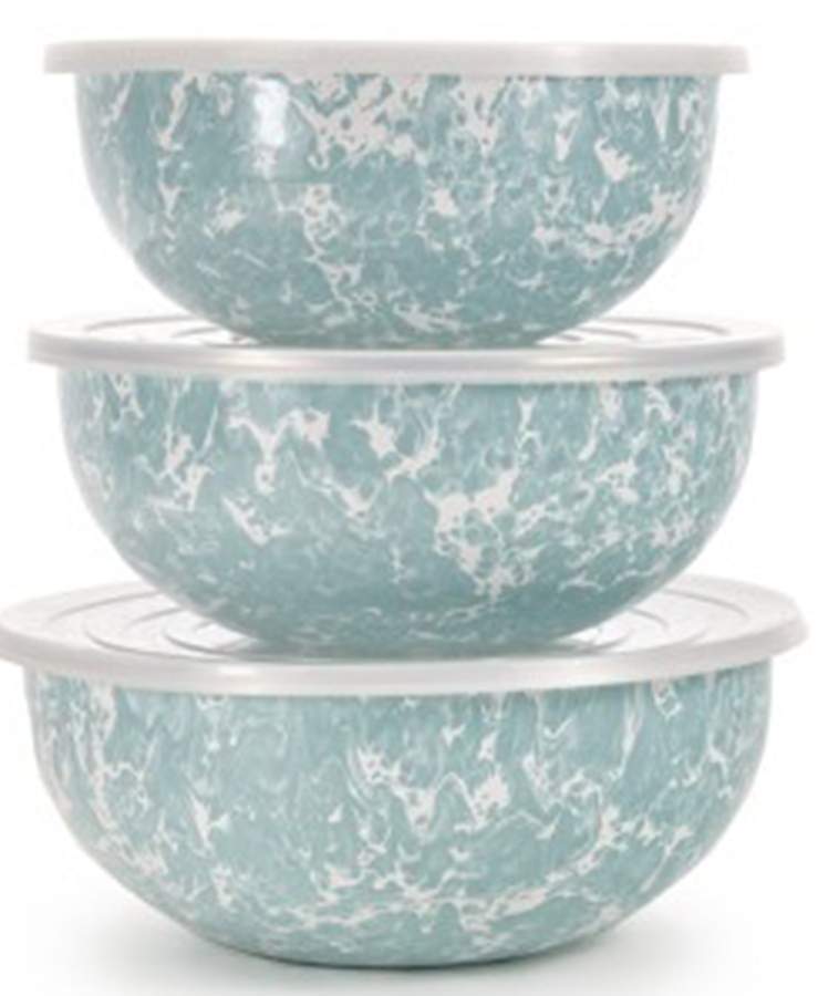 Sea Glass Enamelware Mixing Bowl Set (MB10, MB9, MB8) by Golden Rabbit Enamelware-1