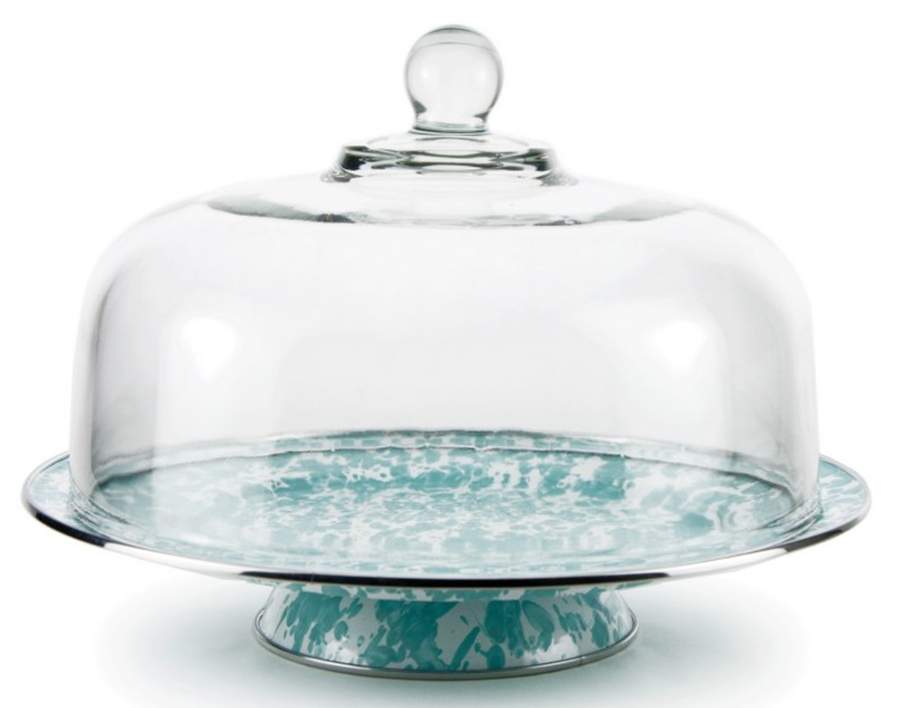 Sea Glass Enamelware 12" Diameter Pedestal Cake Stand & Glass Dome by Golden Rabbit Enamelware-1