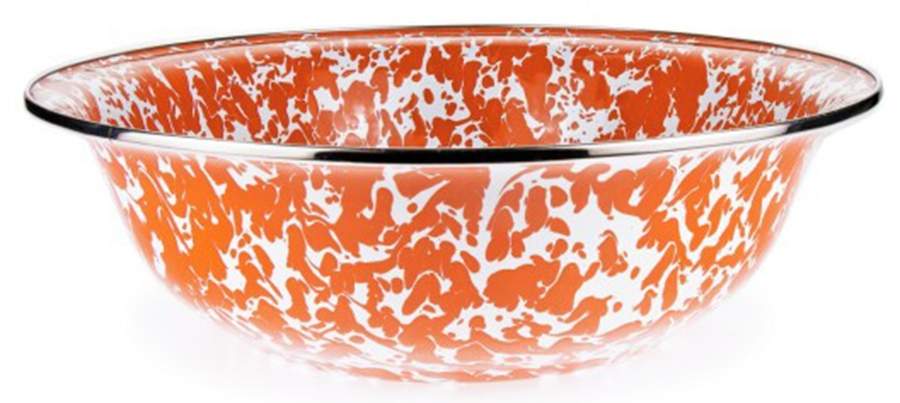 Orange Swirl Enamelware 13" Round Serving Bowl by Golden Rabbit Enamelware-1