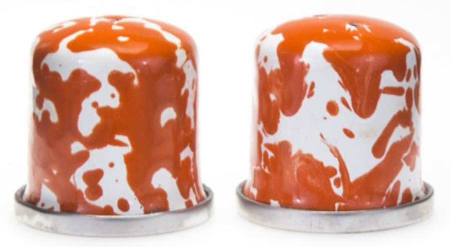 Orange Swirl Enamelware Salt & Pepper Set by Golden Rabbit Enamelware-1