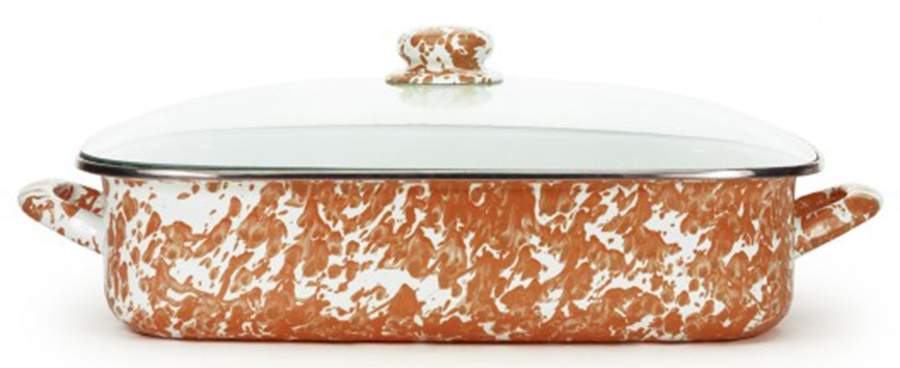 Orange Swirl Enamelware 16" Lasagna & Lid by Golden Rabbit Enamelware-1