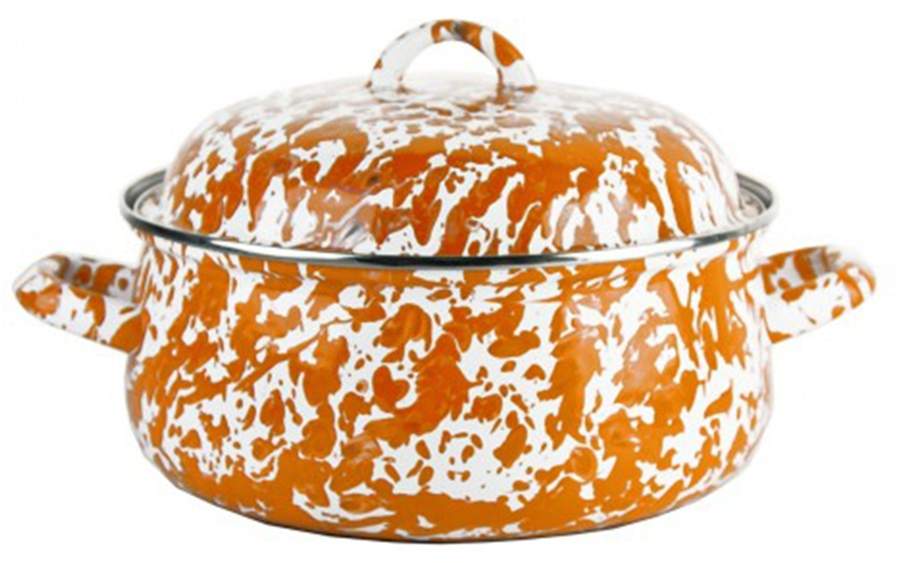 Orange Swirl Enamelware 4 Qt Dutch Oven by Golden Rabbit Enamelware-1