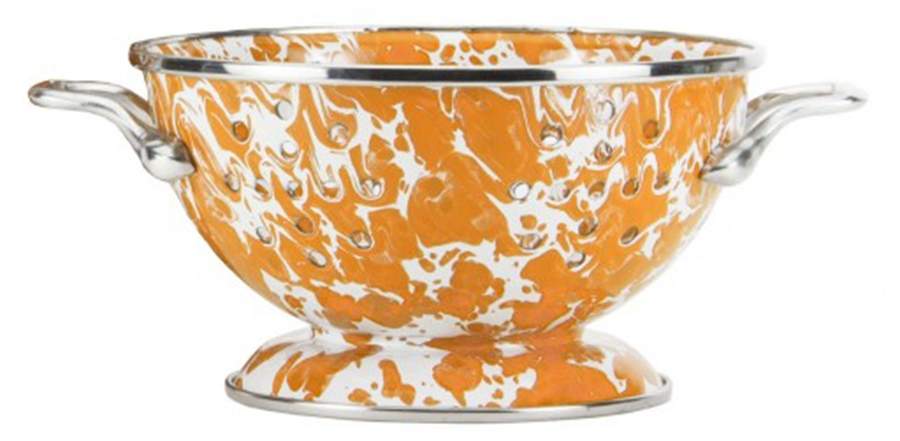 Orange Swirl Enamelware 1 Quart Colander by Golden Rabbit Enamelware-1