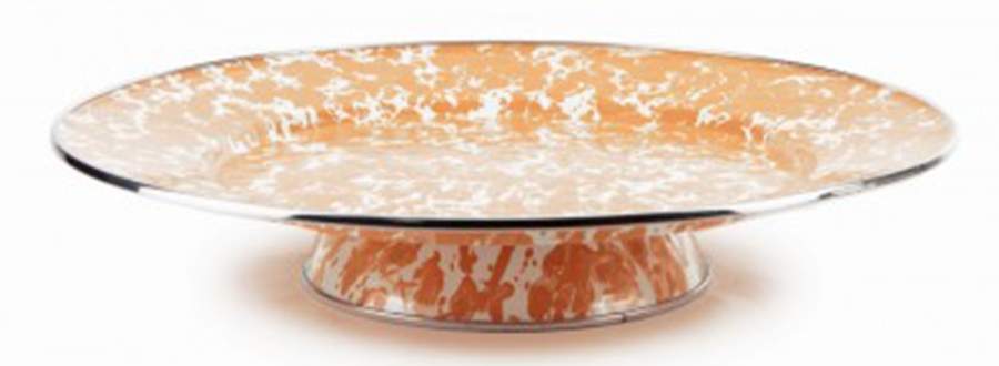 Orange Swirl Enamelware 12" Diameter Pedestal Cake Stand by Golden Rabbit Enamelware-1