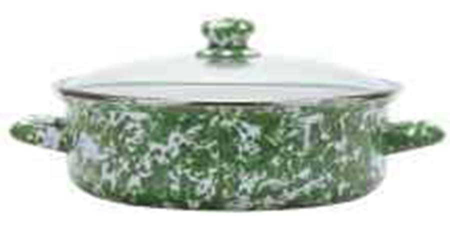 Green Swirl Enamelware 10" Saute' Pan & Lid by Golden Rabbit Enamelware-1