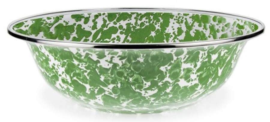 Green Swirl Enamelware 13" Round Serving Bowl by Golden Rabbit Enamelware-1