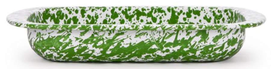Green Swirl Enamelware 12" Rectangular Baker by Golden Rabbit Enamelware-1